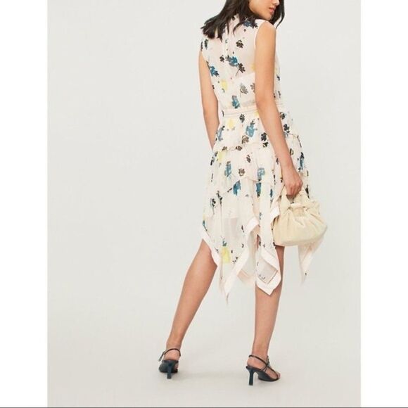 Self Portrait Midi Pink Dress Floral Sheer Tier Chiffon Size 4 - Picture 3 of 11